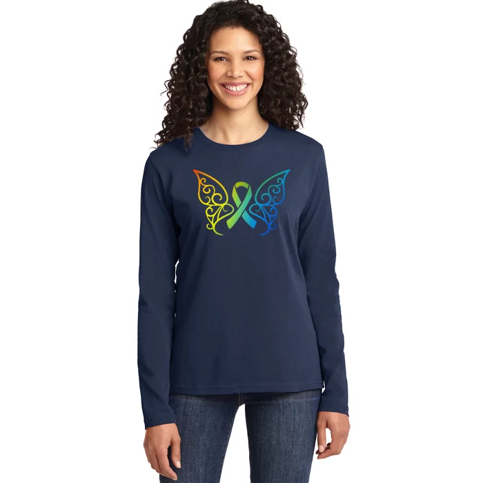 All Cancer Matters Awareness Butterfly All Ribbons Ladies Long Sleeve Shirt