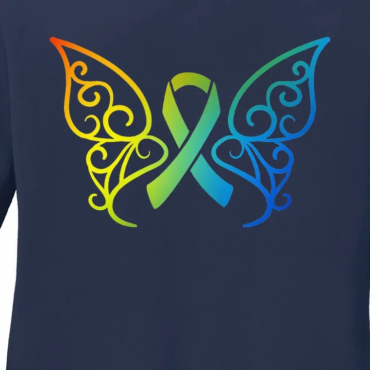 All Cancer Matters Awareness Butterfly All Ribbons Ladies Long Sleeve Shirt