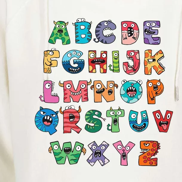 ABC Cute Monster Alphabet Halloween Teacher Costume Womens Funnel Neck Pullover Hood