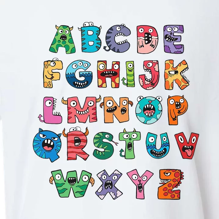 ABC Cute Monster Alphabet Halloween Teacher Costume Sueded Cloud Jersey T-Shirt