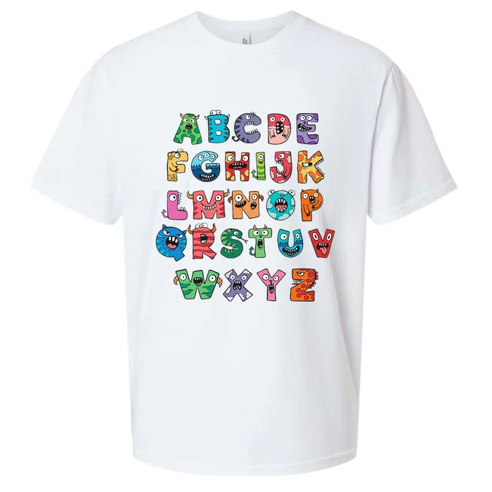 ABC Cute Monster Alphabet Halloween Teacher Costume Sueded Cloud Jersey T-Shirt