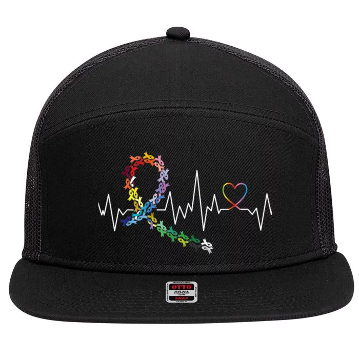 All Cancer Matters Awareness Day Heartbeat 7 Panel Mesh Trucker Snapback Hat