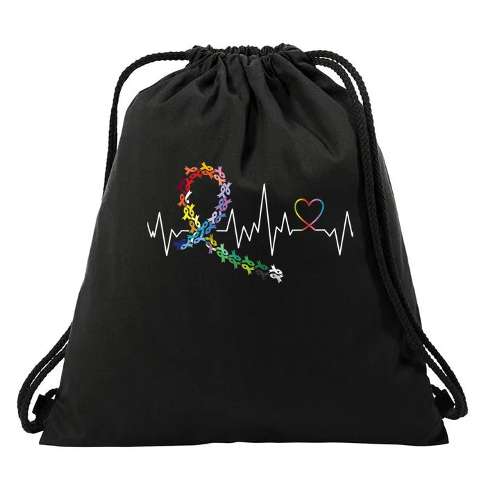 All Cancer Matters Awareness Day Heartbeat Drawstring Bag