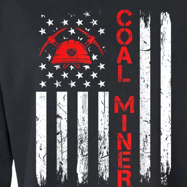 American Coal Miner USA Flag Tough Worker Cropped Pullover Crew