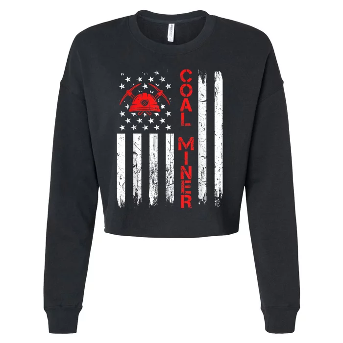 American Coal Miner USA Flag Tough Worker Cropped Pullover Crew