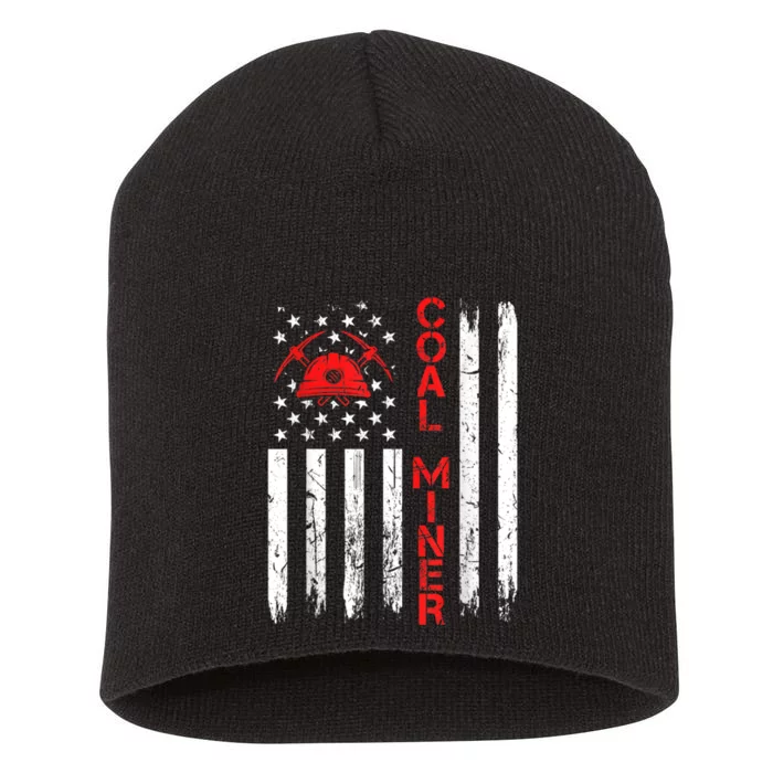 American Coal Miner USA Flag Tough Worker Short Acrylic Beanie