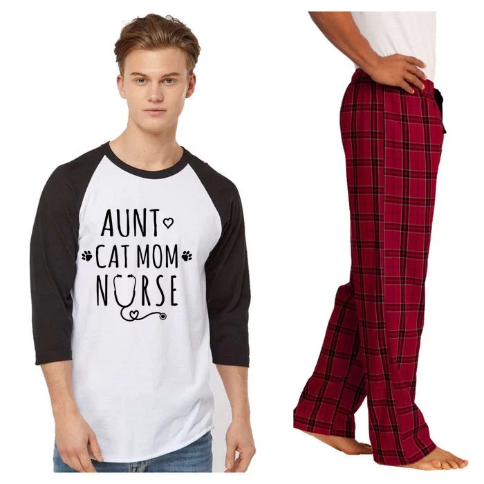 Aunt Cat Mom Nurse Gift Raglan Sleeve Pajama Set