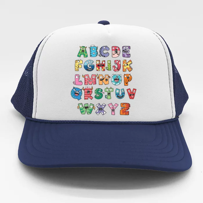 Abc Cute Monster Alphabet Halloween Teacher Costume Kids Trucker Hat