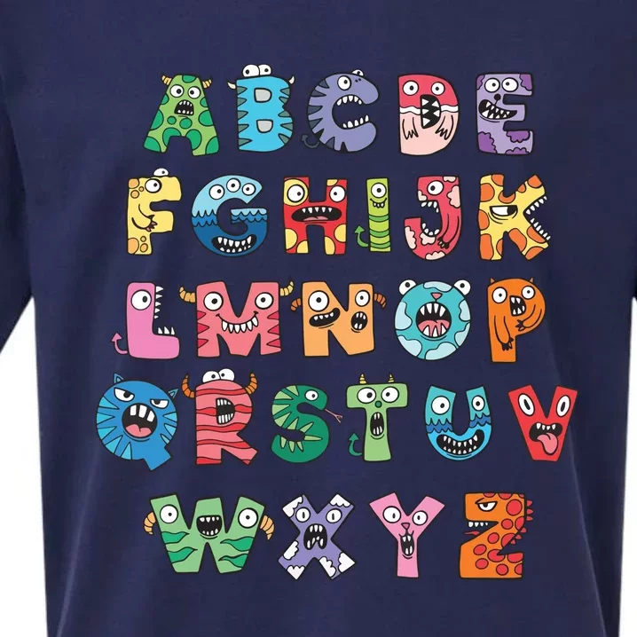 Abc Cute Monster Alphabet Halloween Teacher Costume Kids Sueded Cloud Jersey T-Shirt