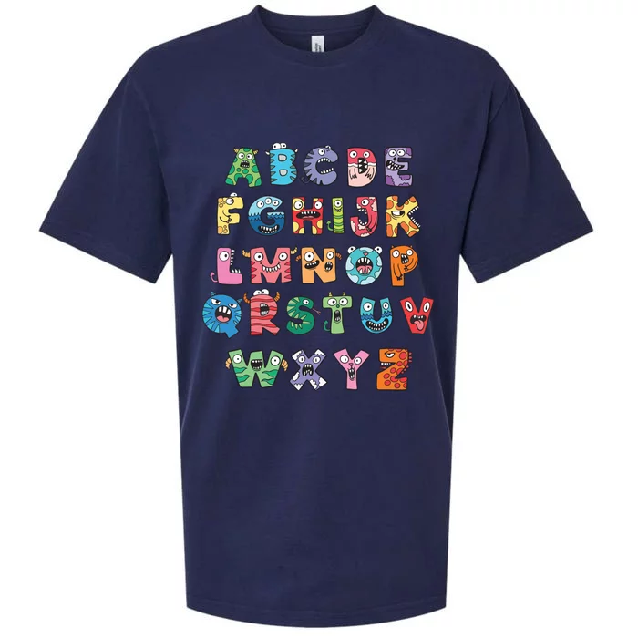 Abc Cute Monster Alphabet Halloween Teacher Costume Kids Sueded Cloud Jersey T-Shirt