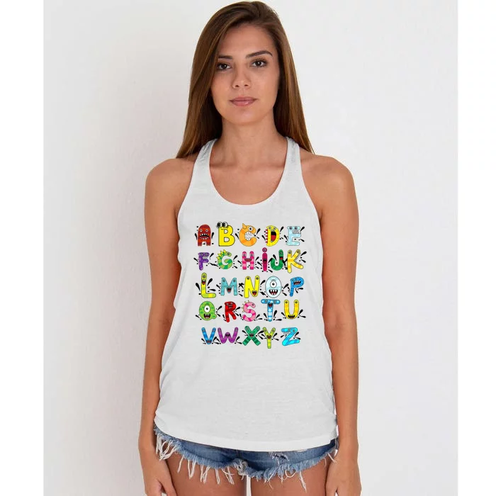 Abc Cute Monster Alphabet Halloween Teacher Costume Women's Knotted Racerback Tank