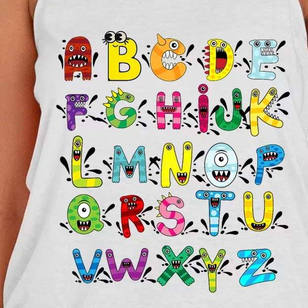 Abc Cute Monster Alphabet Halloween Teacher Costume Women's Knotted Racerback Tank