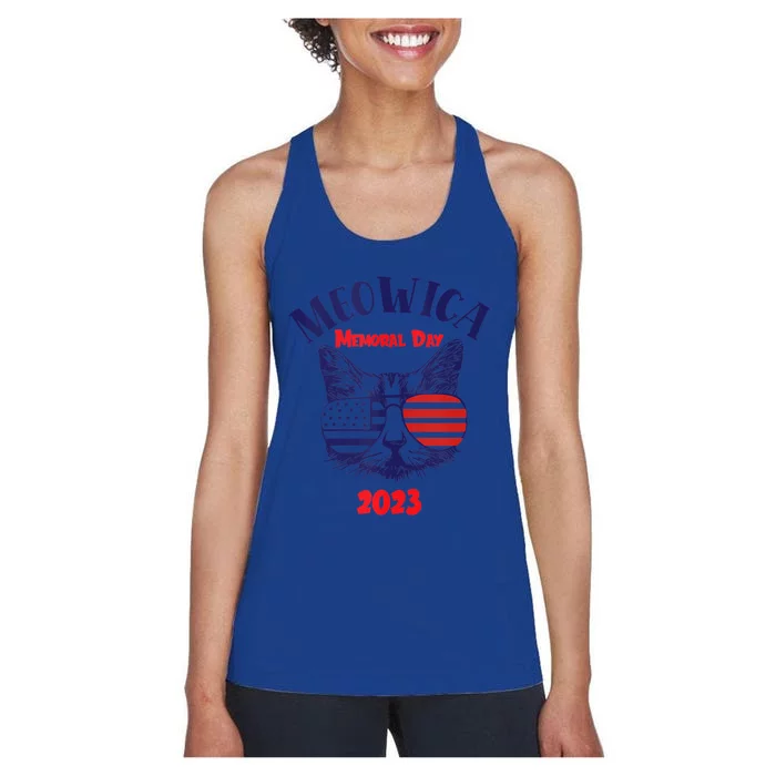 America Cat Memorial Day Design Gift Women's Racerback Tank