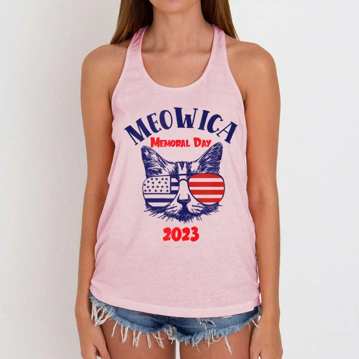 America Cat Memorial Day Design Gift Women's Knotted Racerback Tank