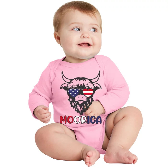 American Cow Moorica 4th Of July Meaningful Gift Baby Long Sleeve Bodysuit