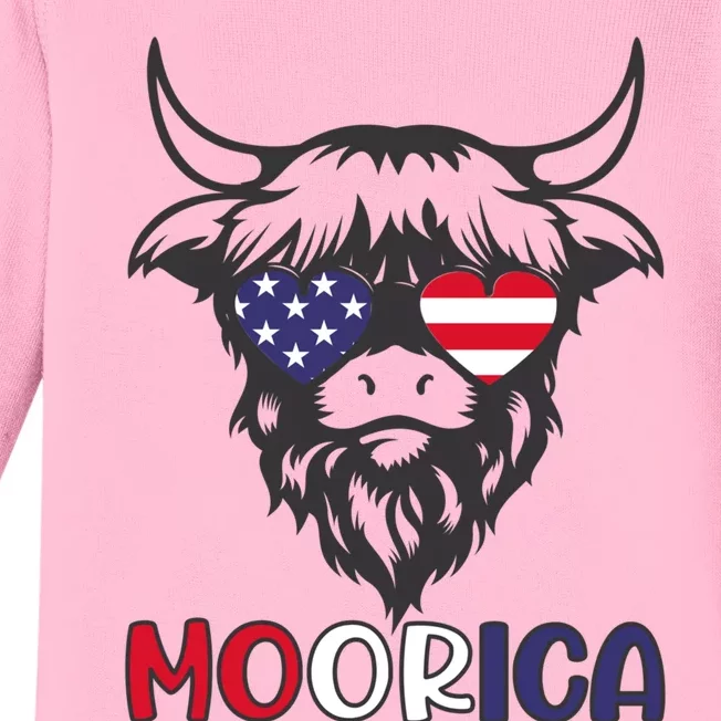 American Cow Moorica 4th Of July Meaningful Gift Baby Long Sleeve Bodysuit