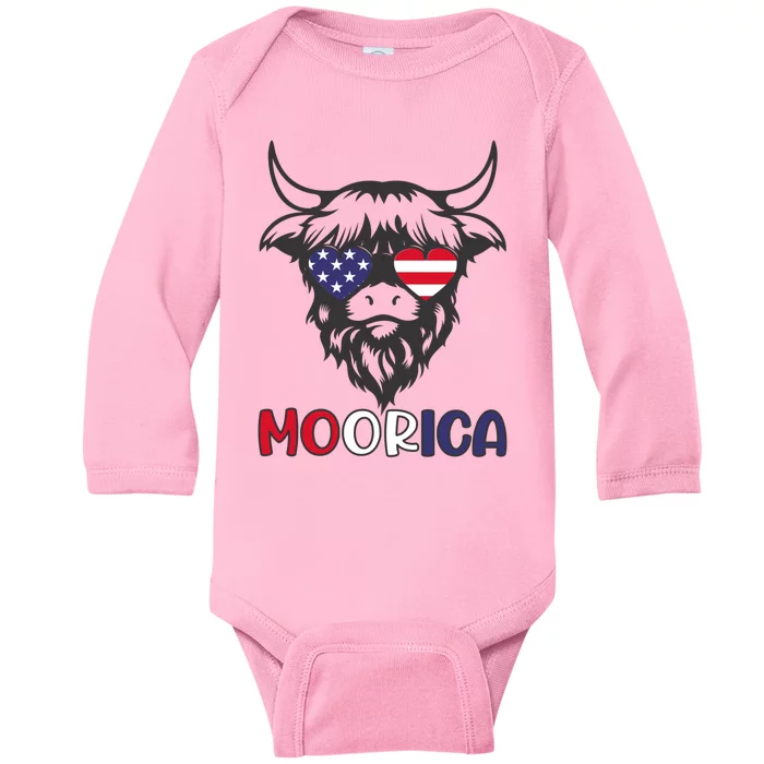 American Cow Moorica 4th Of July Meaningful Gift Baby Long Sleeve Bodysuit