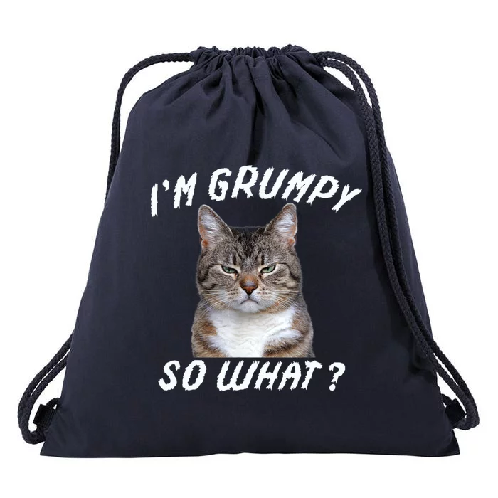 Angry Cat Meme I'm Grumpy So What Drawstring Bag