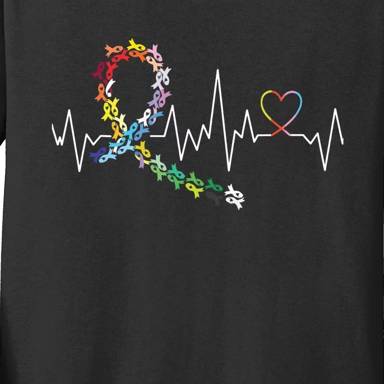 All Cancer Matters Awareness Day Heartbeat Kids Long Sleeve Shirt