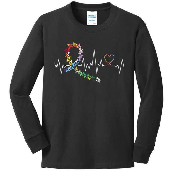 All Cancer Matters Awareness Day Heartbeat Kids Long Sleeve Shirt