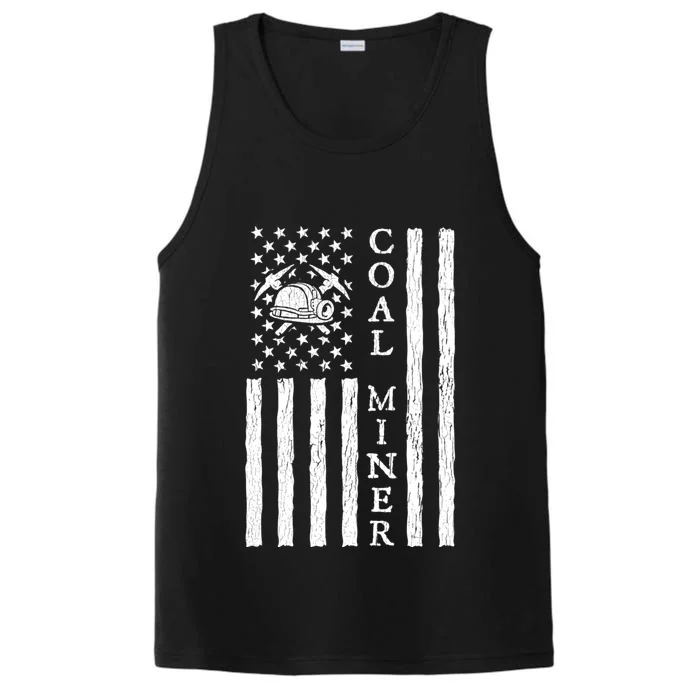 American Coal Miner Usa Flag Funny Mining Miner Gift Performance Tank