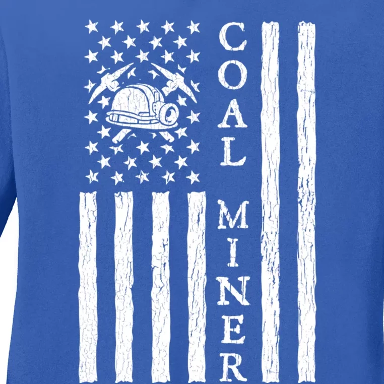 American Coal Miner Usa Flag Funny Mining Miner Gift Ladies Long Sleeve Shirt