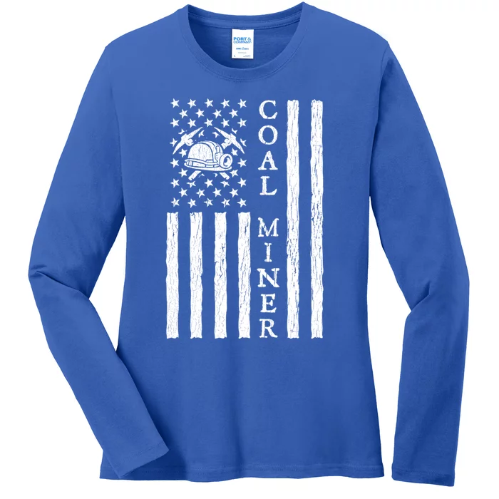 American Coal Miner Usa Flag Funny Mining Miner Gift Ladies Long Sleeve Shirt