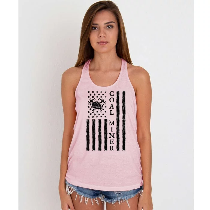 American Coal Miner Usa Flag Funny Mining Miner Gift Women's Knotted Racerback Tank