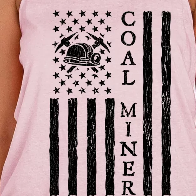 American Coal Miner Usa Flag Funny Mining Miner Gift Women's Knotted Racerback Tank