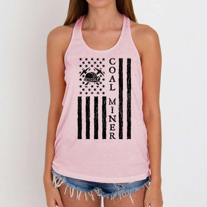 American Coal Miner Usa Flag Funny Mining Miner Gift Women's Knotted Racerback Tank