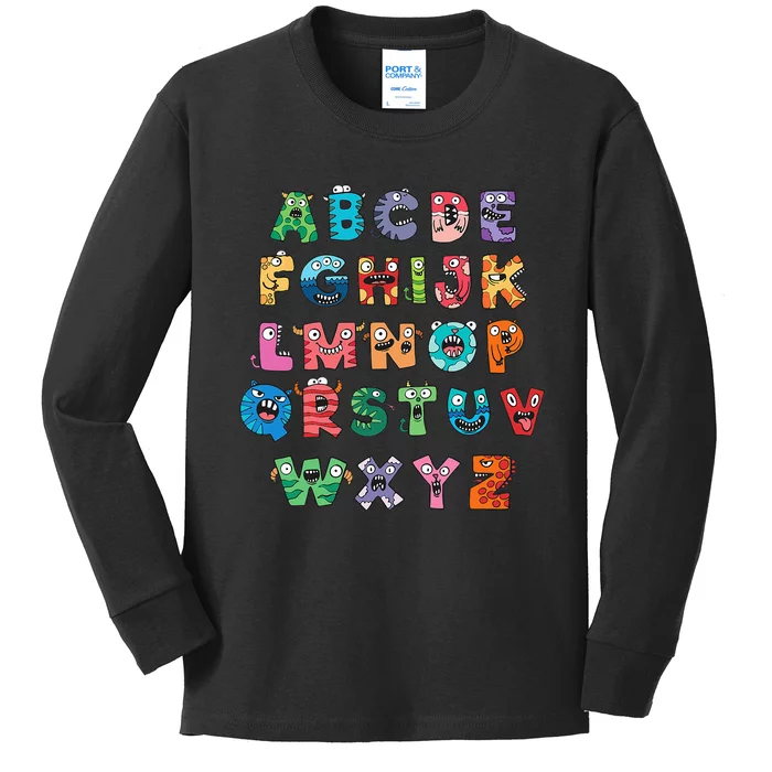 ABC Cute Monster Alphabet Halloween Teacher Costume Kids Kids Long Sleeve Shirt