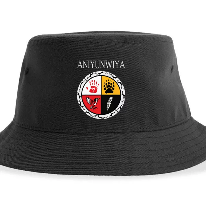 Aniyunwiya Cherokee Nation Native American Medicine Wheel Sustainable Bucket Hat