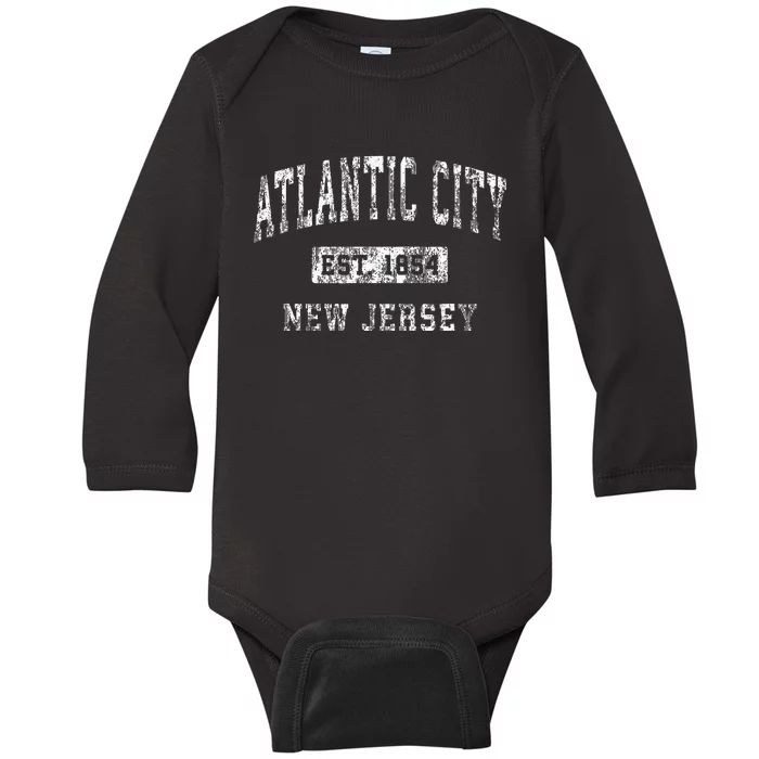 Atlantic City New Jersey Nj Vintage Established Sports Baby Long Sleeve Bodysuit