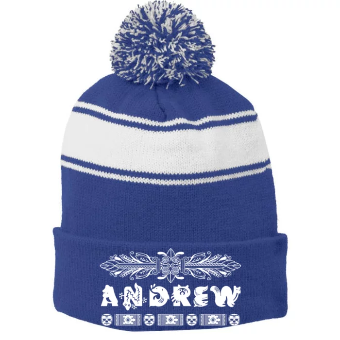 Andrew Custom Name Animals African Style Personalized Great Gift Stripe Pom Pom Beanie