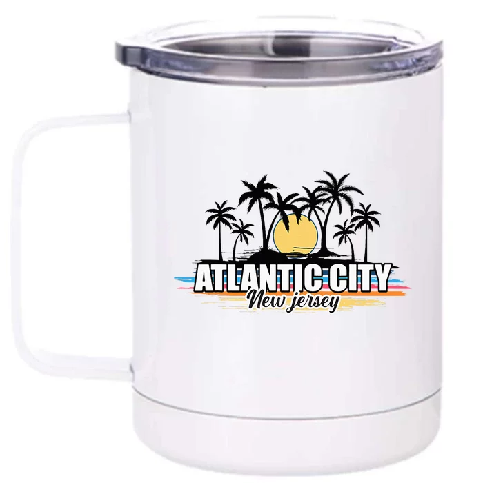 Atlantic City New Jersey Retro Surfing Board Front & Back 12oz Stainless Steel Tumbler Cup