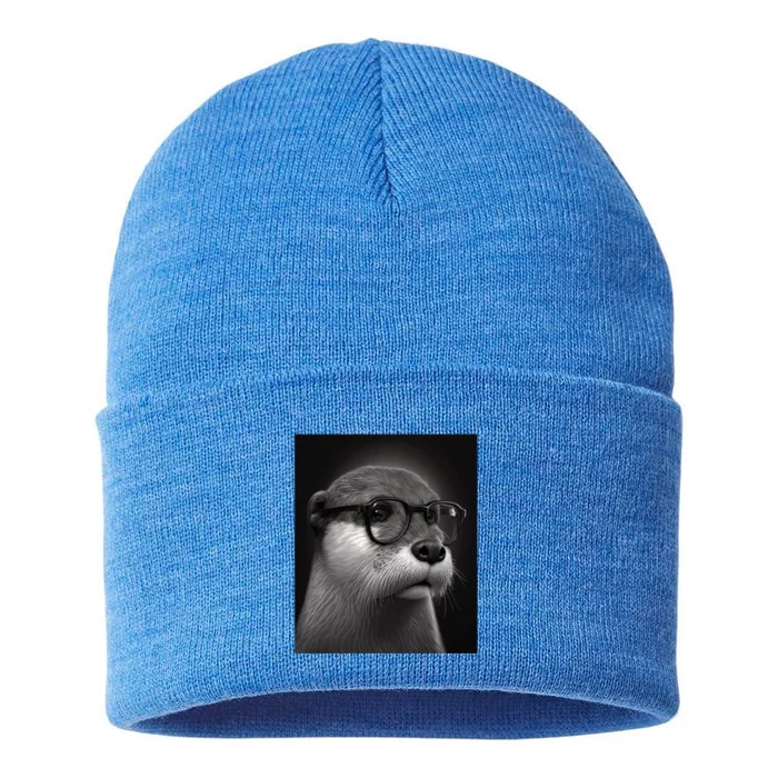 Aesthetic Cool Otter Head Cool Otter With Sunglasses Meaningful Gift Sustainable Knit Beanie