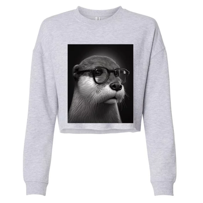 Aesthetic Cool Otter Head Cool Otter With Sunglasses Meaningful Gift Cropped Pullover Crew