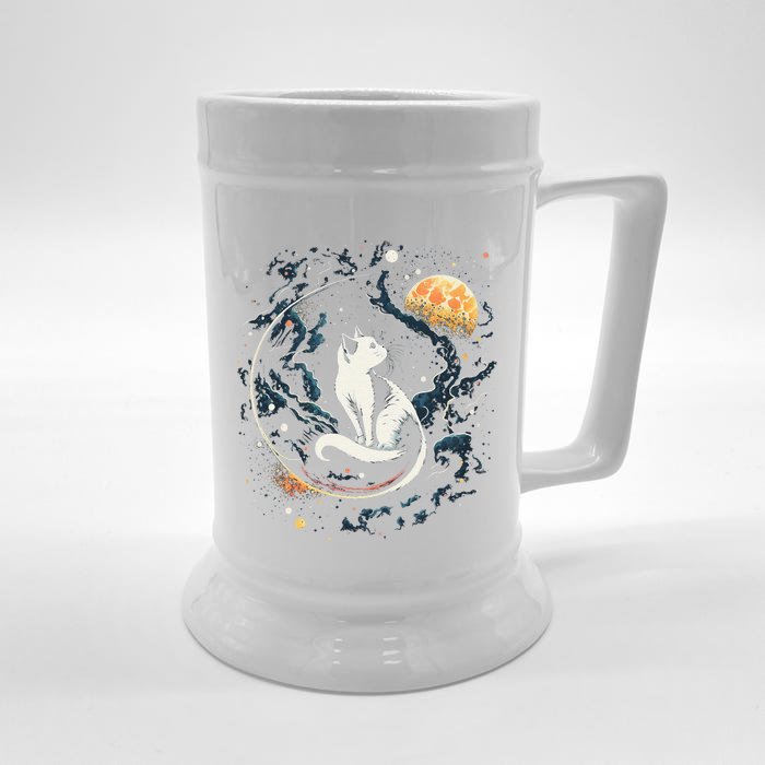 Astronaut Cat Or Funny Space Cat On Galaxy Cat Lover Cute Front & Back Beer Stein