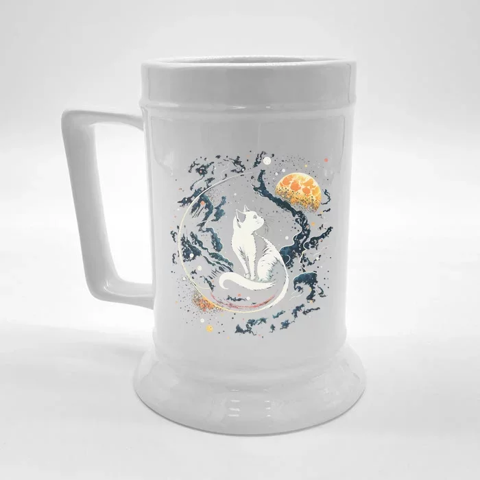 Astronaut Cat Or Funny Space Cat On Galaxy Cat Lover Cute Front & Back Beer Stein