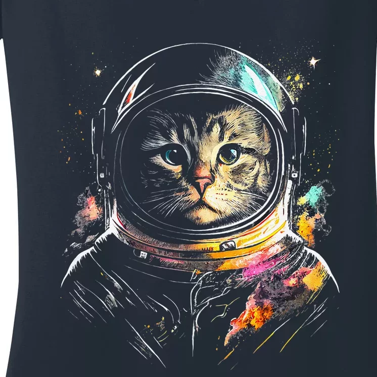 Astronaut Cat Or Funny Space Cat On Galaxy Cat Lover Day Women's V-Neck T-Shirt