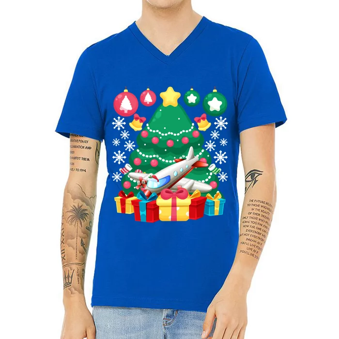 Airplane Christmas Ornats Funny Aviation Lover Pilot Gift Funny Gift V-Neck T-Shirt