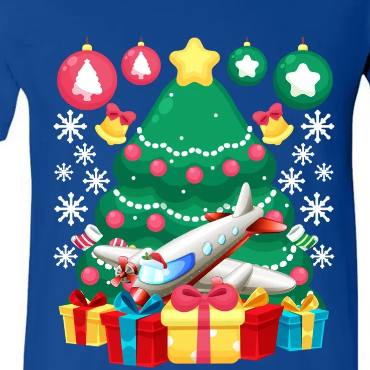 Airplane Christmas Ornats Funny Aviation Lover Pilot Gift Funny Gift V-Neck T-Shirt