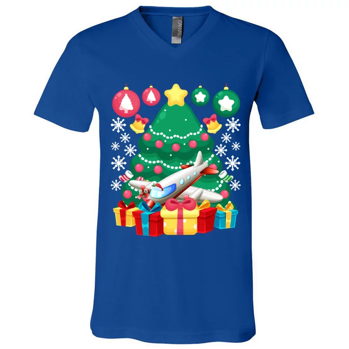 Airplane Christmas Ornats Funny Aviation Lover Pilot Gift Funny Gift V-Neck T-Shirt