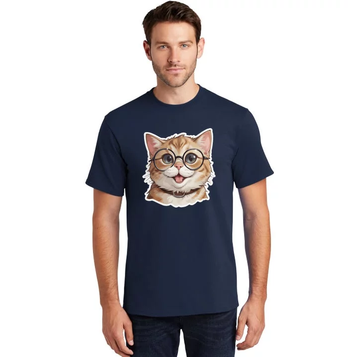 Adorable Cute Orange Cat Wearing Glasses Tall T-Shirt