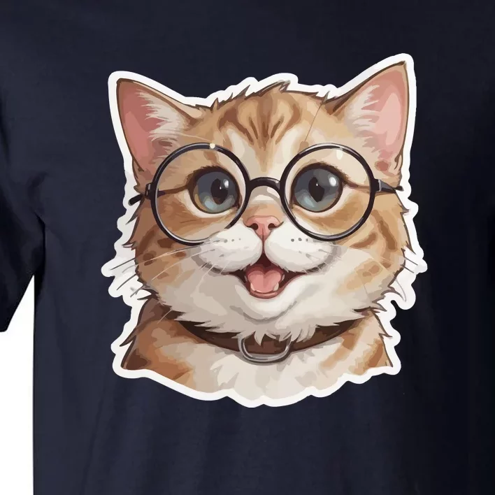 Adorable Cute Orange Cat Wearing Glasses Tall T-Shirt