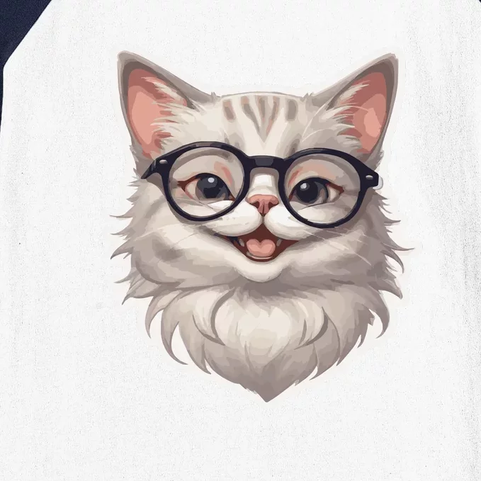 Adorable Cute Orange Cat Wearing Glasses Baseball Sleeve Shirt