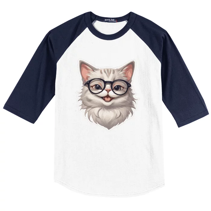 Adorable Cute Orange Cat Wearing Glasses Baseball Sleeve Shirt