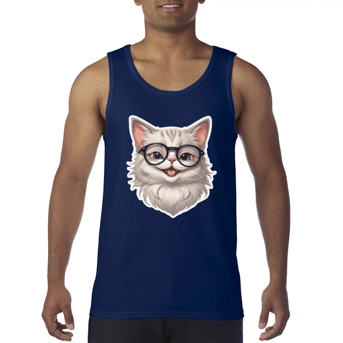 Adorable Cute Orange Cat Wearing Glasses Tank Top