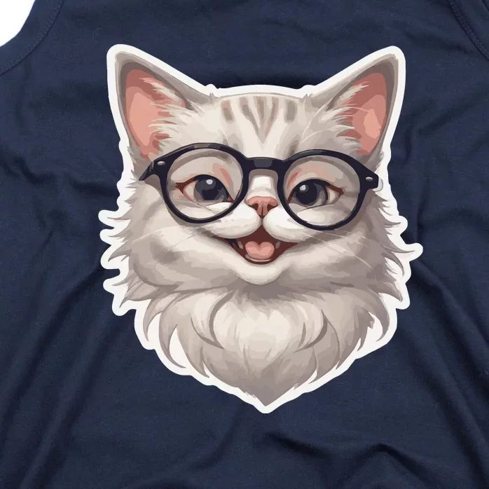 Adorable Cute Orange Cat Wearing Glasses Tank Top