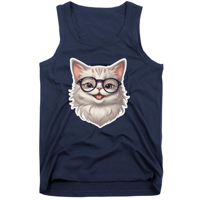 Adorable Cute Orange Cat Wearing Glasses Tank Top